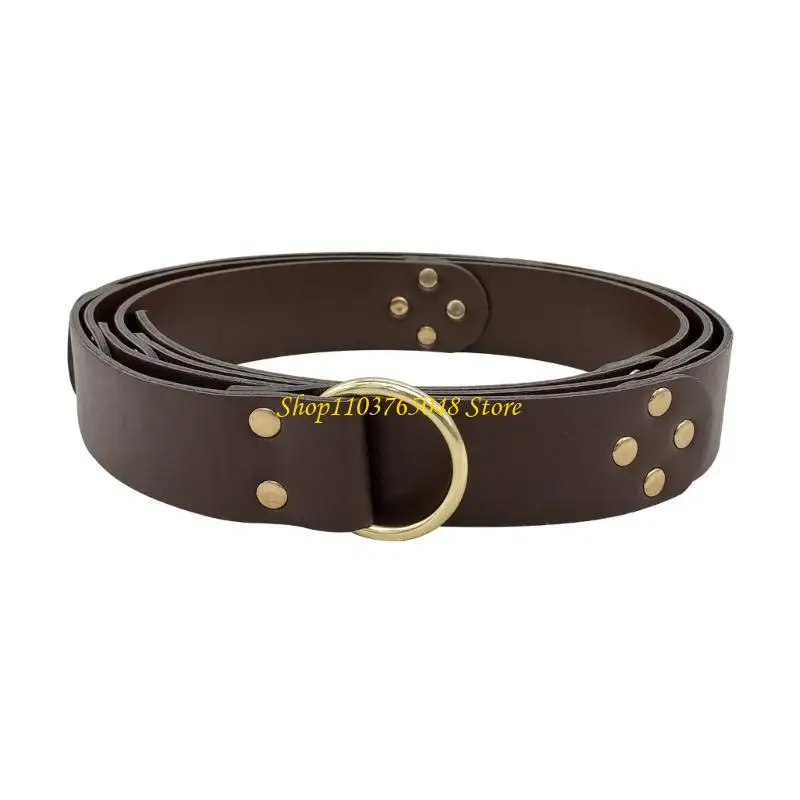 

R53E Ring Belt Vintage Knight Buckles Belt Leather Waistband for Men