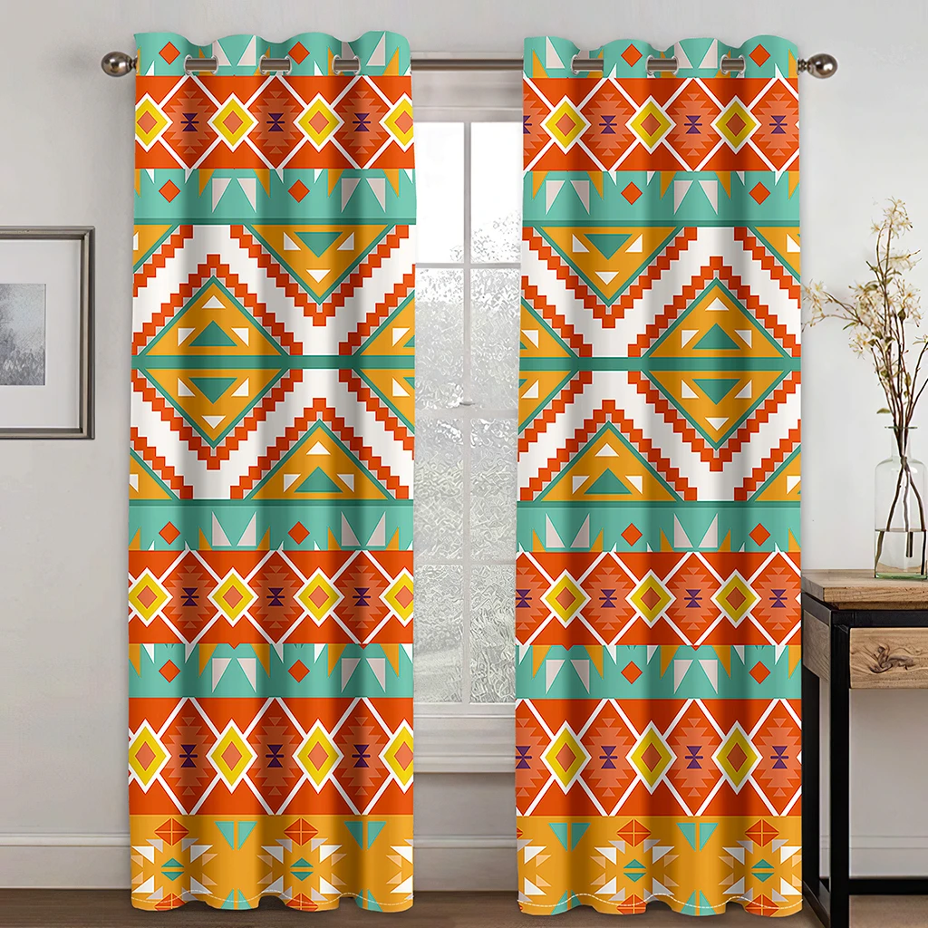 

Yellow Patchwork Geometric Pattern Curtain Fit Children's Room Living Room Bedroom Balcony Kitchen Window Decor 2 Panels