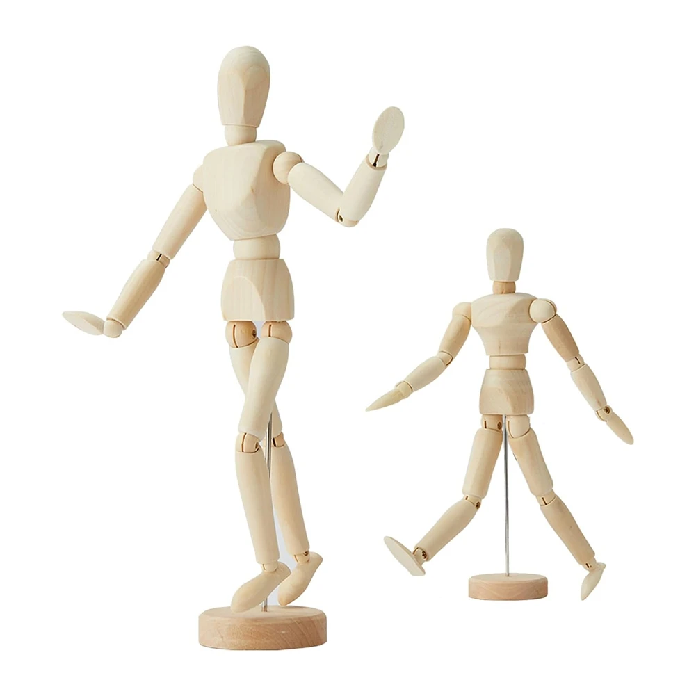 2Pack,8 Inch & 12 Inch,Human Figure Puppet Model Wooden Male Mannequin Doll Decorative Stand for Sketching & Drawing