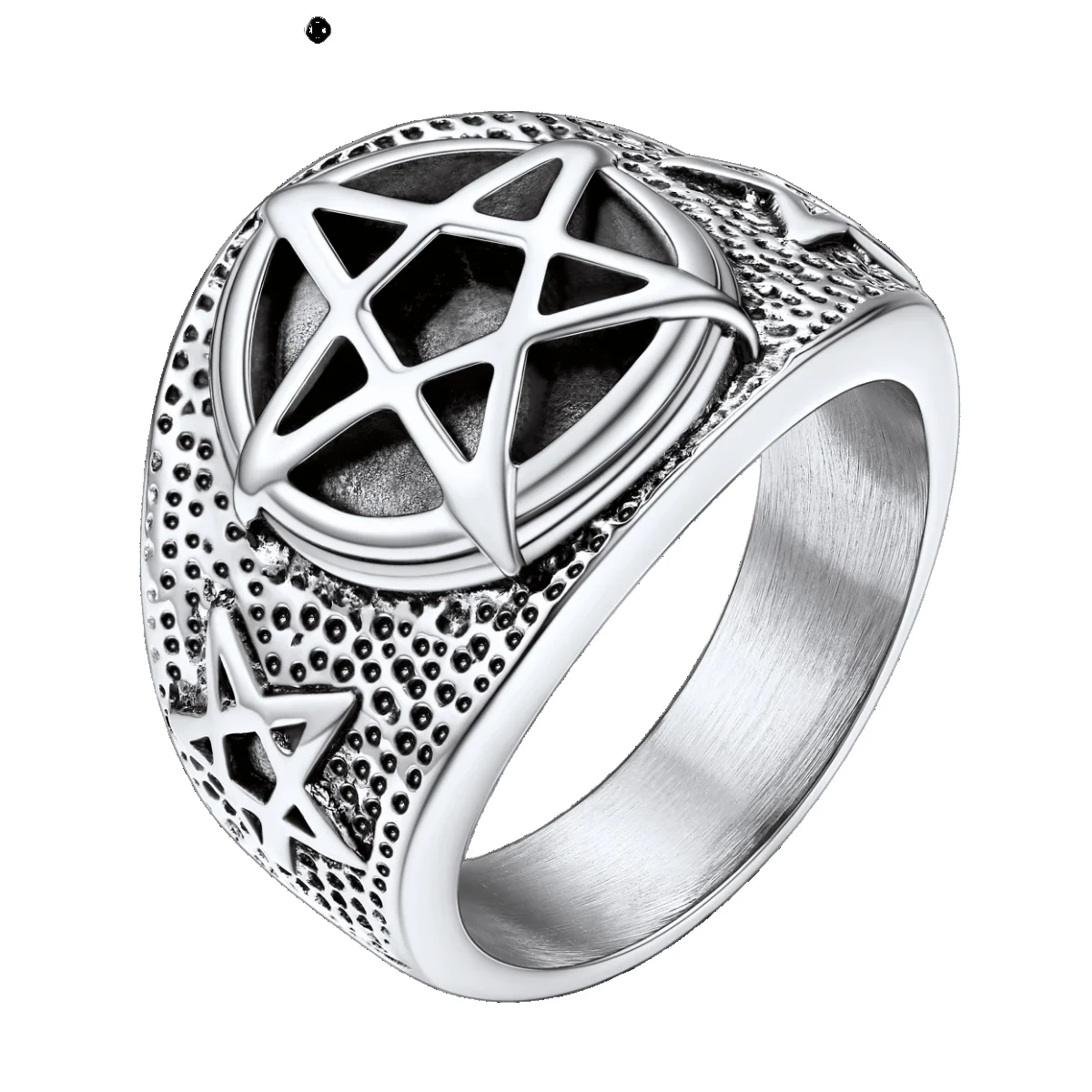 Stainless Steel Pentagram Men's Ring 18K Gold Plated Punk Wicca Star Band Rings for Hip pop Rocker Fashion Jewelry Gift