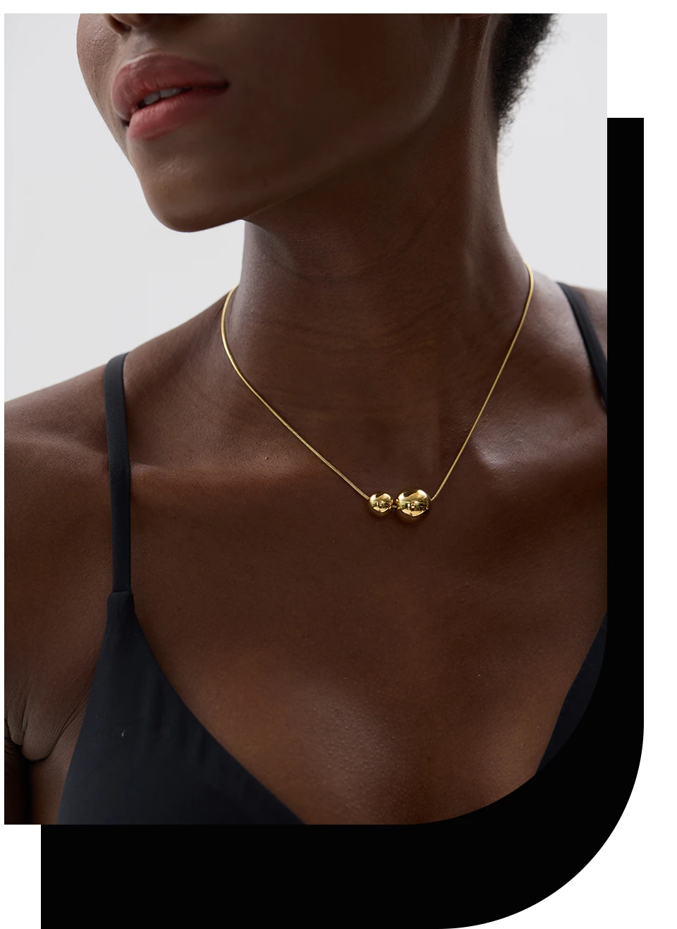 Yhpup Halskette mit rundem Kugelperlen-Anhänger aus Edelstahl, modisch, wasserdicht, Metall, täglich, goldfarben, trendiger Schmuck für Frauen, Geschenk – Detail 6