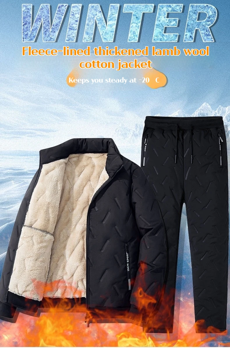Nieuw winter thermisch gewatteerd pak voor heren Vaderjas met fleecevoering Verdikte katoenen jas en broek Set voor ouderen Papa Plus