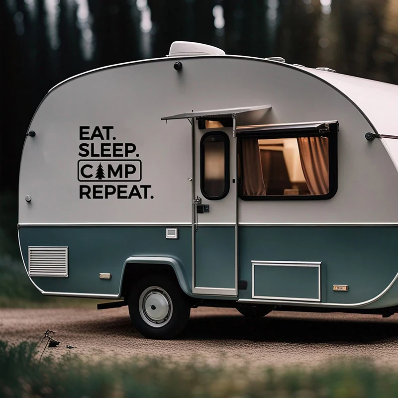 Eat Sleep Camp Repeat Decal for RV Camper Van Trailer Vinyl Sticker Funny Camping Quote Outdoor Travel Adventure E981