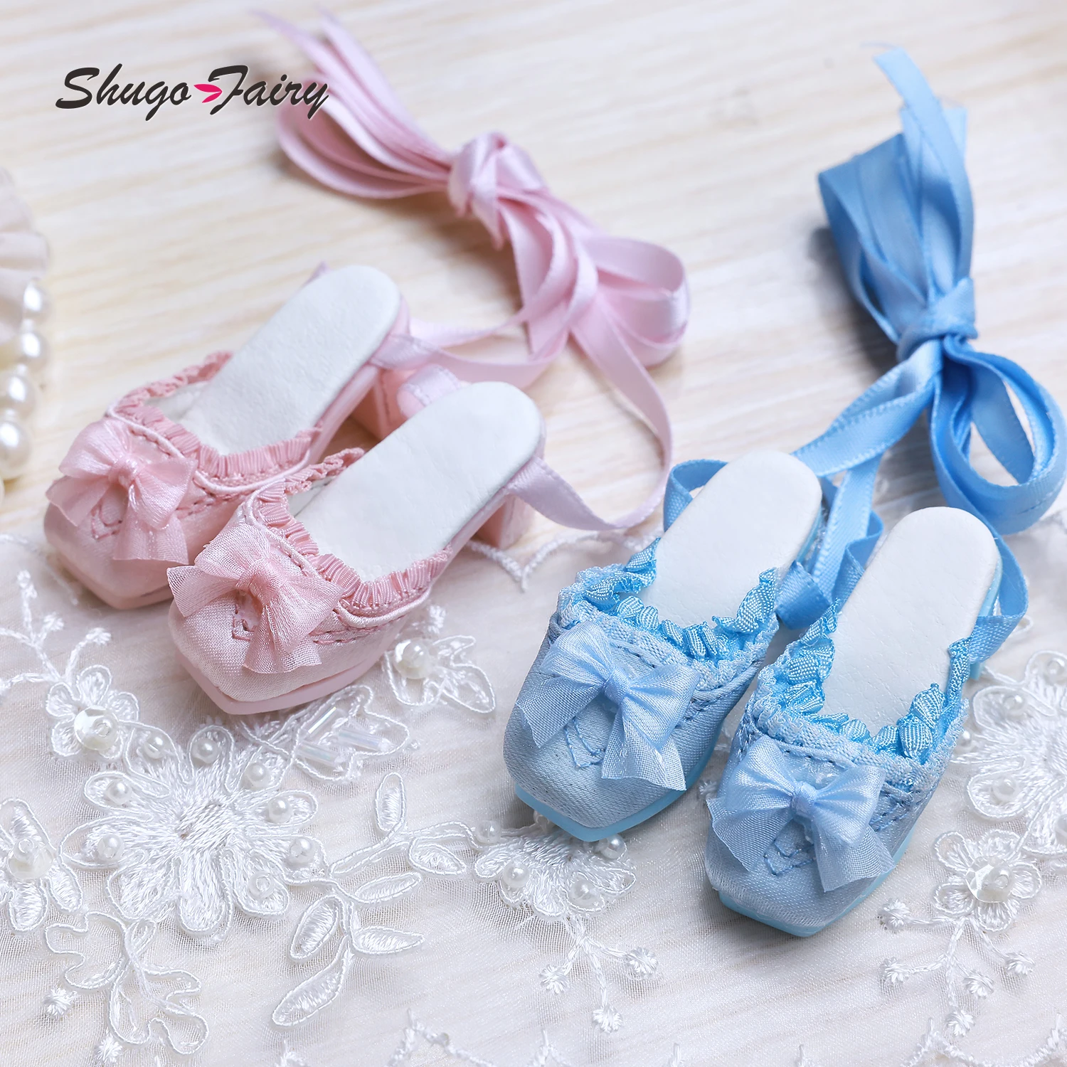 

1/4 BJD Shoes Bow Chunky Heel Ballet Shoes Retro Style Lolita Glitter for Bariy High-heeled Shoes WX4-383 ShugaFairy Accessories