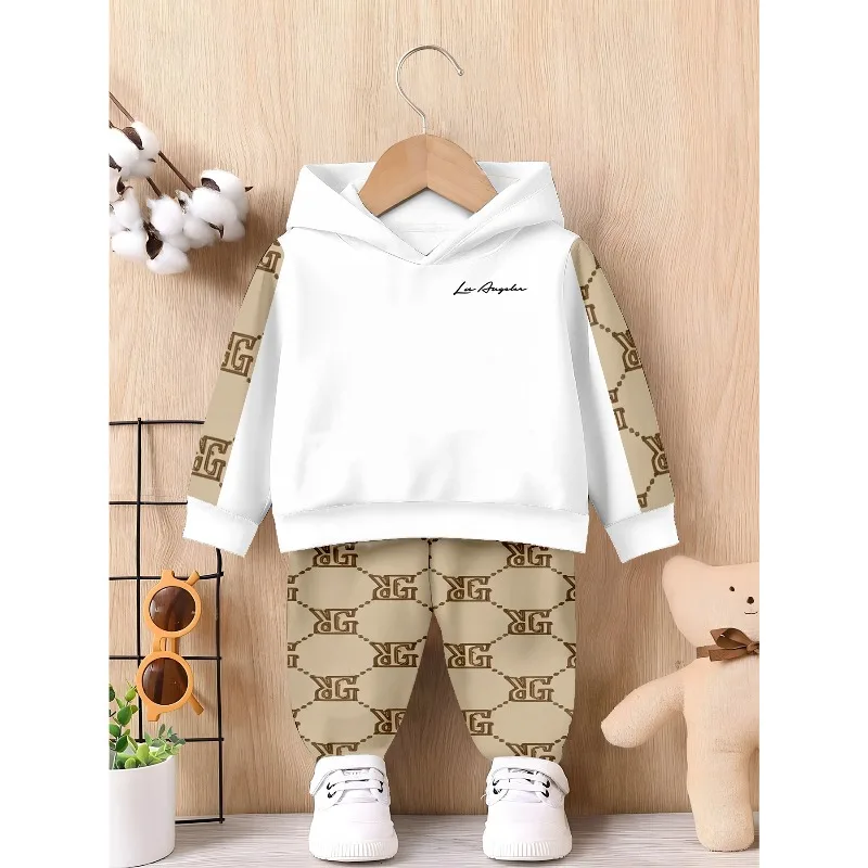 Unisex Toddler Hooded Jogger 2Pce Tracksuit Monogram Letter Graffiti  Splash Game Controller Print Kids Casual Play Outfit