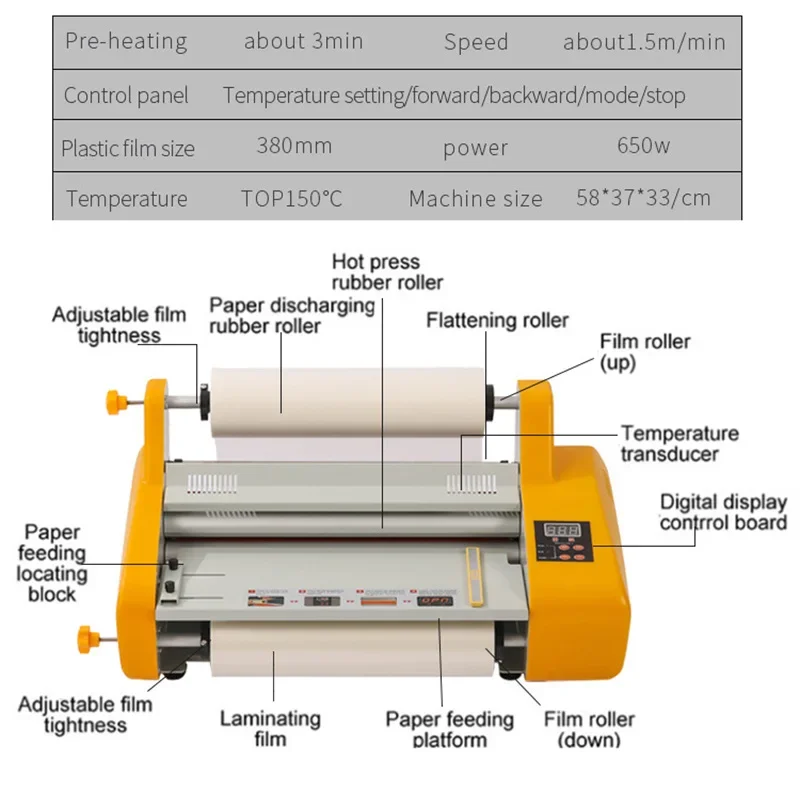 New Small 380mm Cold & Hot Laminating Machine FM3820 Laminator A3+ Size Update Model Hot Roll Laminator