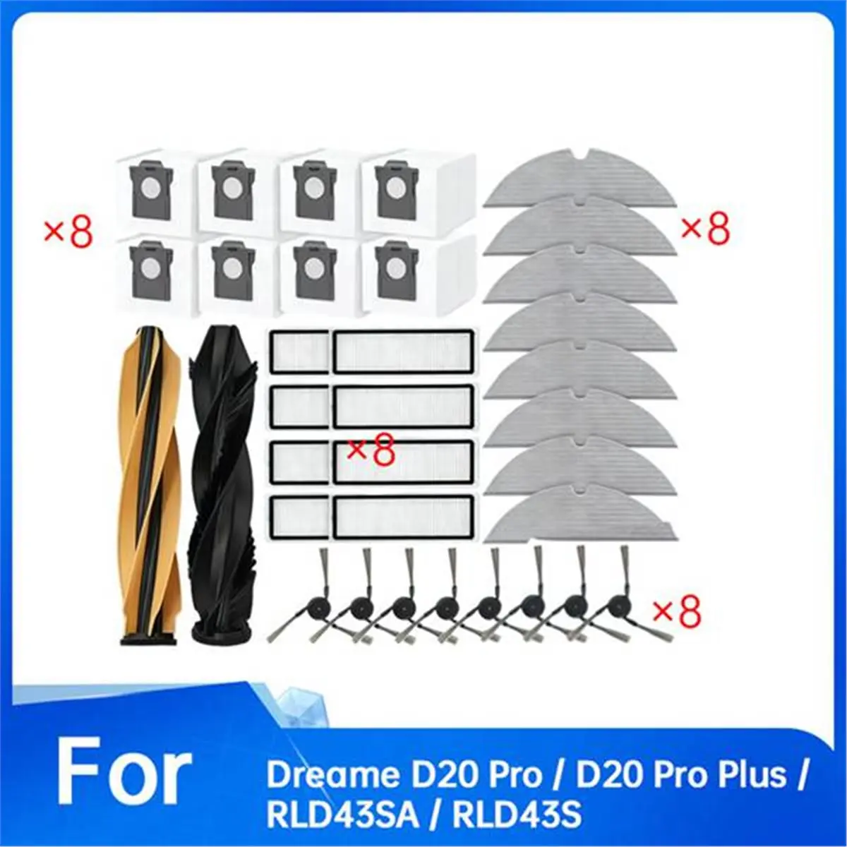 

Комплект из 34 предметов A42F для Dreame D20 Pro / D20 Pro Plus / RLD43SA / RLD43S: основная и боковые щетки, насадки для влажной уборки, фильтры, мешки для сбора пыли