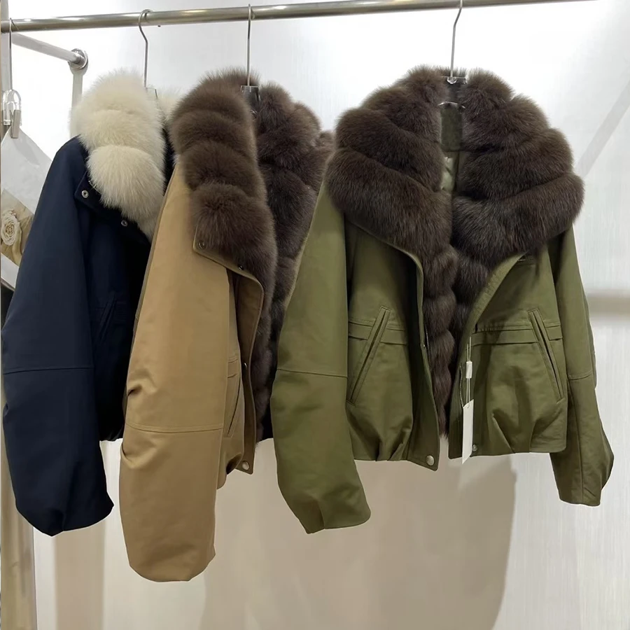 Donsjack voor dames met witte natuurlijke bontafwerking Echt bont Donsjack Natuurlijk vossenbont Jas Luxe echt bont Bovenkleding
