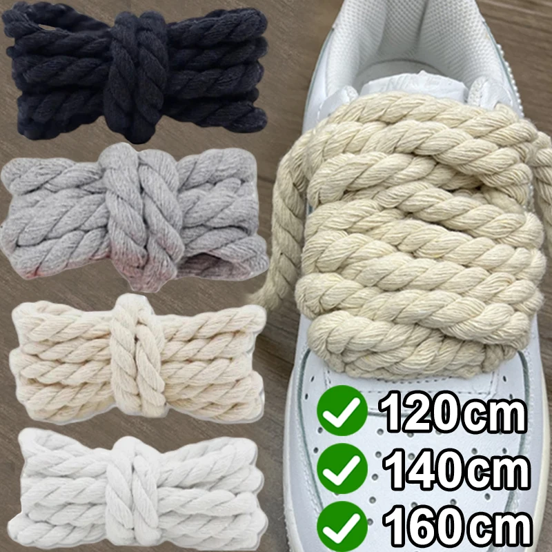 120/140/160CM Bold Cotton Linen Twist Weave Shoelaces Rope Shoes Laces Men Women Trendy Personality Kpop Sport Casual Shoestring