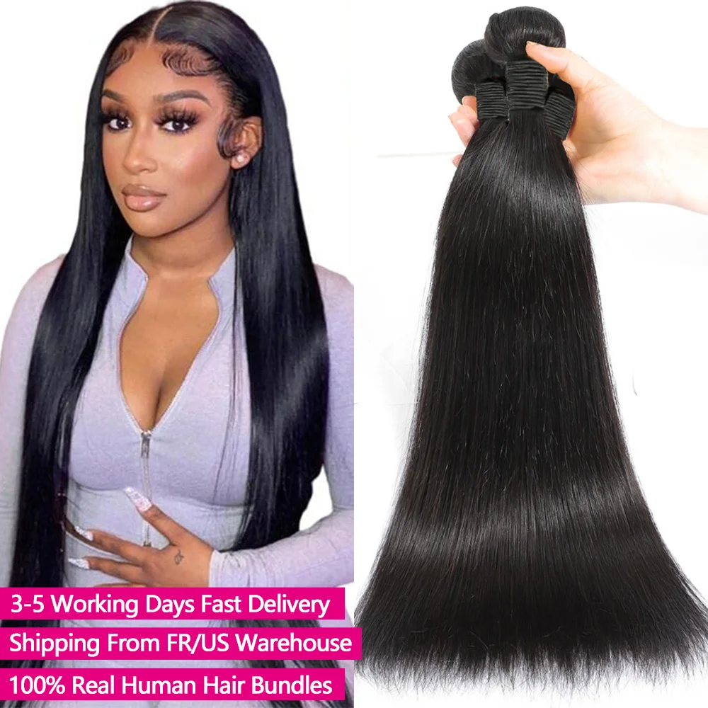 24 26 28 Inch Human Hair Bundles 10A Brazilian Raw Hair Weave Bundles 100% Human Hair Straight Bundles Remy Hair Extensions