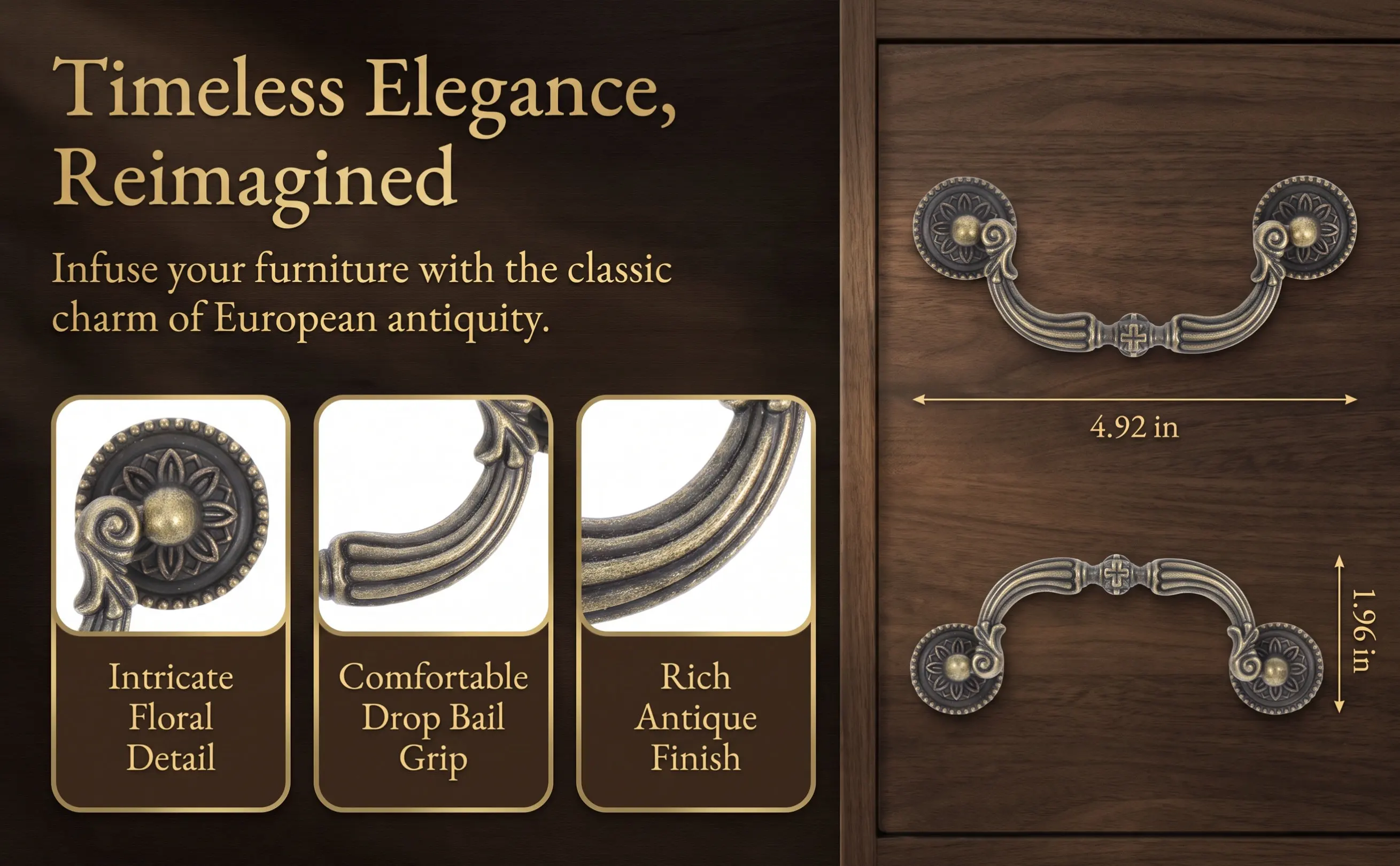 2Pcs Vintage Style Drawer Pull Handles Finish Bail Pulls for Cabinet Wardrobe Dresser Furniture Knobs Cabinet Knob
