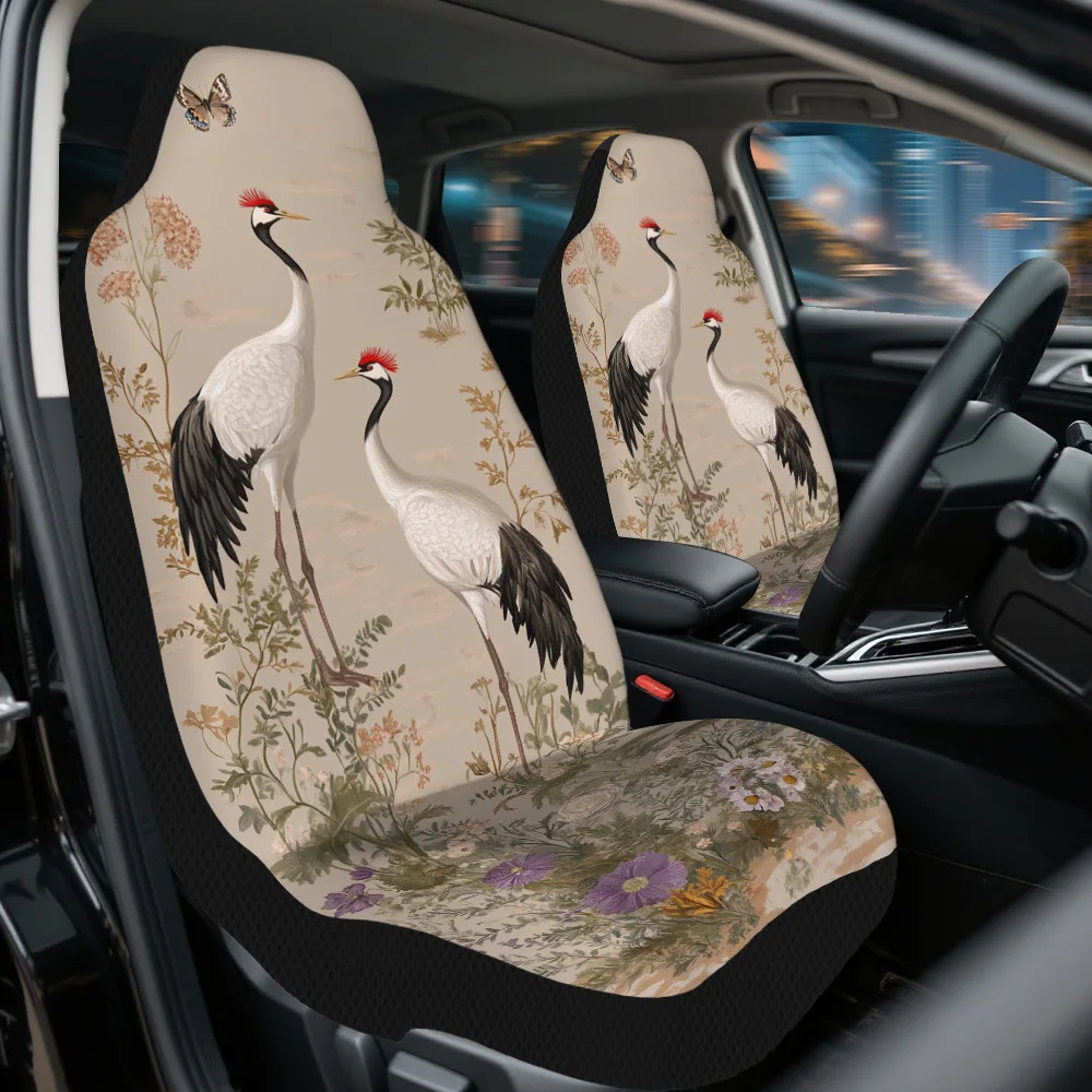 Set Of 2 Crane-Themed Floral Print Car Seat Covers – Compatible With Cars, Trucks, Vans, And Suvs | Sturdy Polyester Protectors