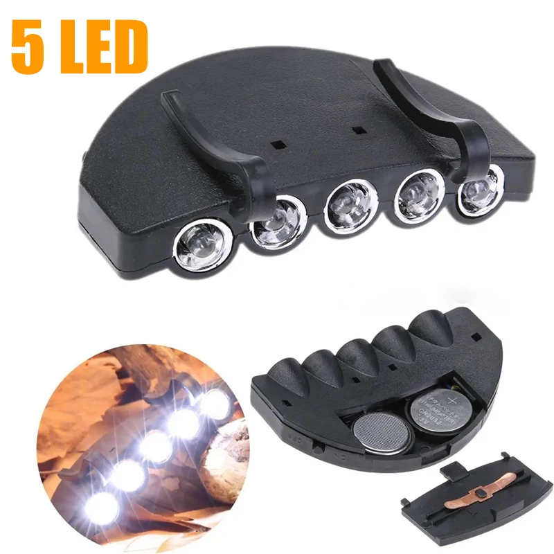 Mini Hat Clip Lamp 5 LED Cap Light Outdoor Hat Clip Fishing Lamp Waterproof Night Headlight Flashlight Camping Hiking Headlamp