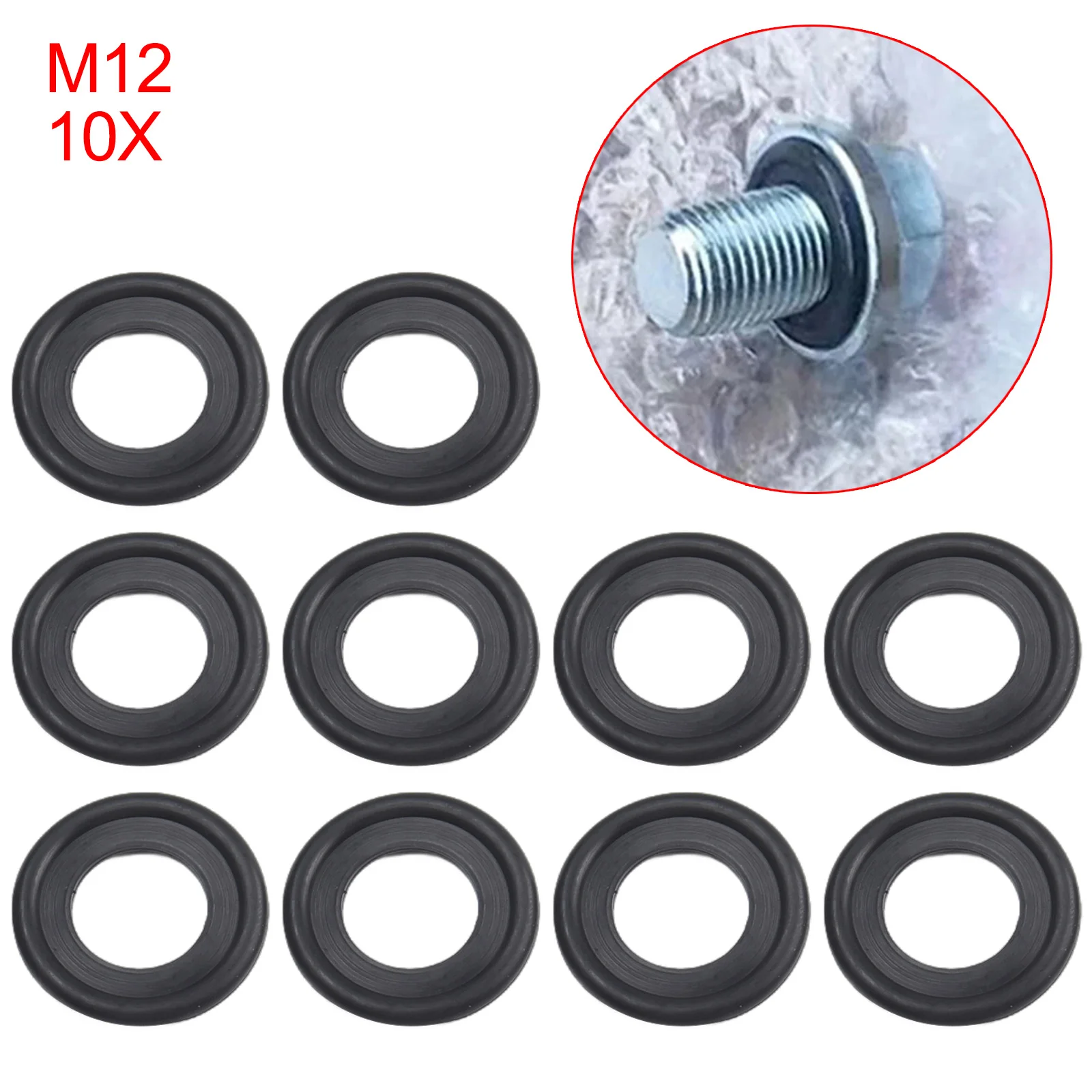 10pcs Universal Car Oil Pan Oil Drain Screws Rubber Gasket Sealing Ring Sealing Oil Drain Plug Gasket Washer M-12 Accessories