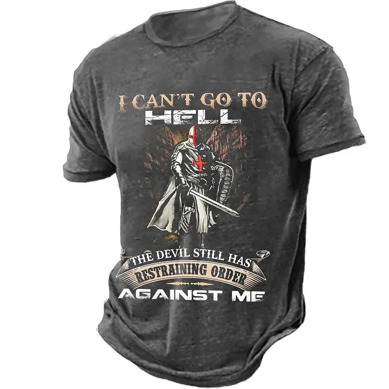 Fashion Crusader Knight Print T Shirt For Men Summer Casual O-neck Short Sleeve Top Trend Street Hip Hop Clothes Vintage T-shirt