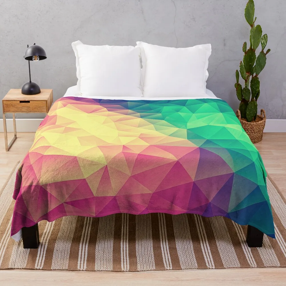 Abstract Polygon Multi Color Cubism Low Poly Triangle Pride / LGBT Design Throw Blanket Thin Quilt wednesday Blankets