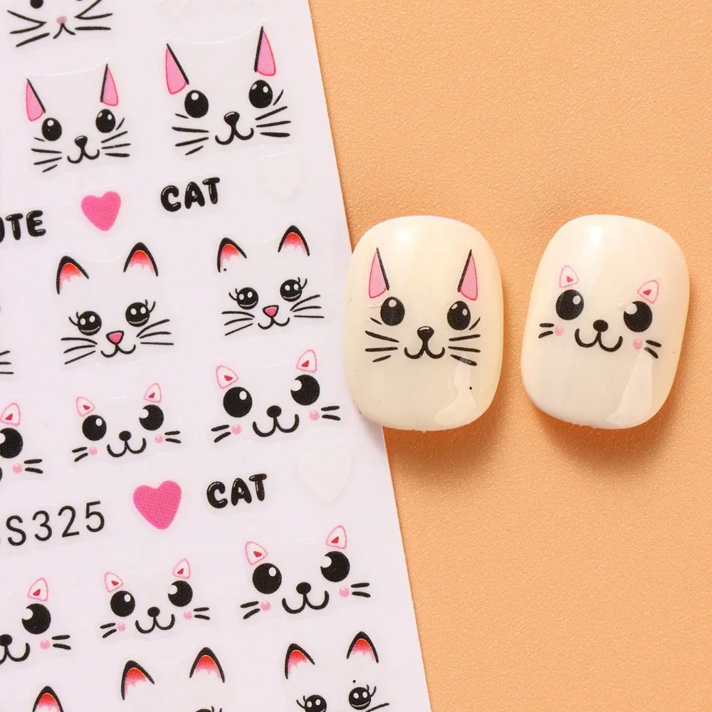 Autocollants pour ongles de chat à dessin Simple, faciles à appliquer pour la décoration des ongles, cadeaux, fêtes et maquillage et coiffage de mariage, 2 pièces