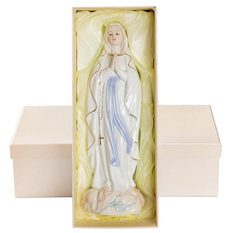 30cm Statue of Virgin Mary Our Lady of Lourdes Catholic Saint Statue High-end Ceramic Collection Statue Figurine