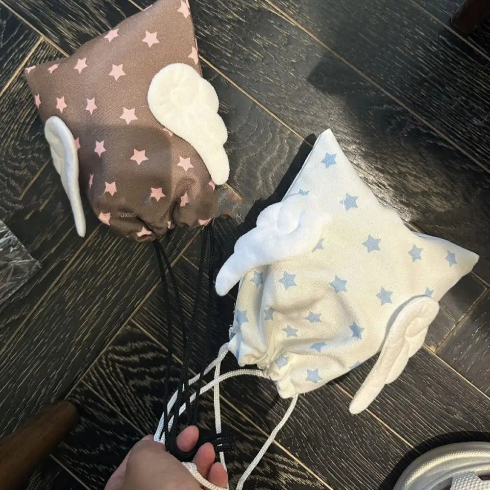 

Fresh Angel Wings Star Storage Bag Portable Canvas Bundle Pocket Travel Makeup Stationery Dust Canvas Pouch Carry-on Small Bag