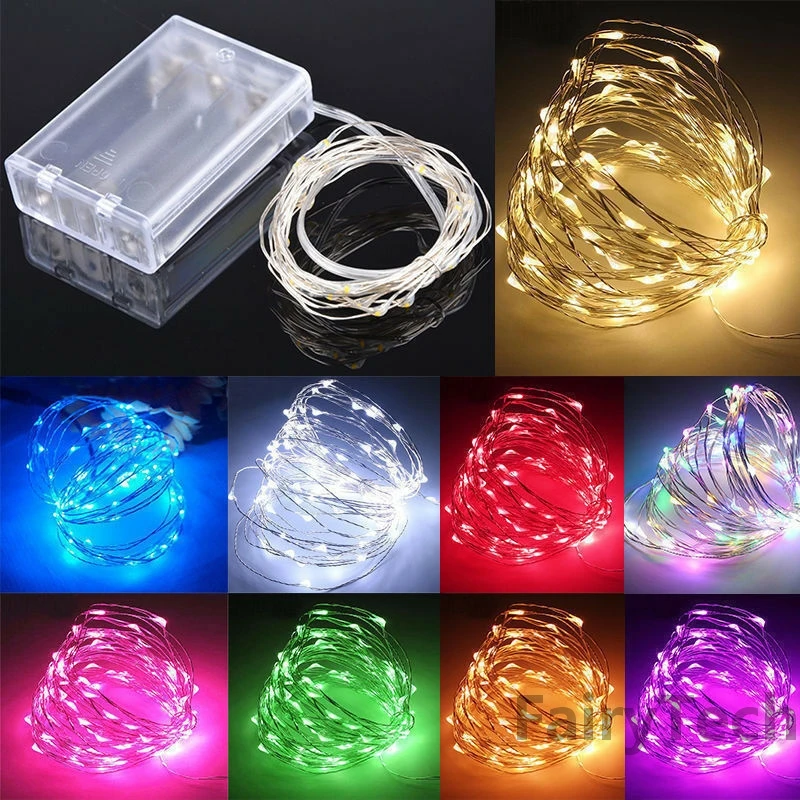 Guirxiété lumineuse LED en fil de cuivre, 1m, 2m, 3m, 5m, 50LED, éclairage de vacances, nickel é, guirxiété pour sapin de Noël, décoration de fête