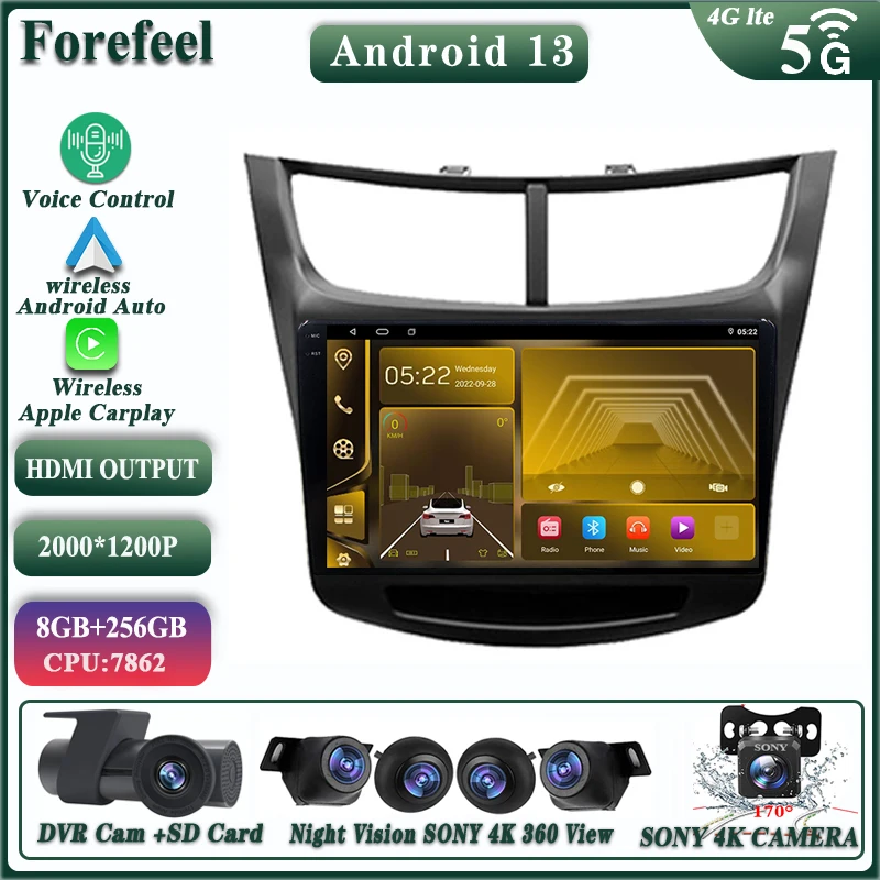 

Android12 FOR Chevrolet Sail Aveo 2015-2019 Auto Radio Stereo Head Unit Multimedia Car Player GPS Navigation DVD NO 2DIN Carplay