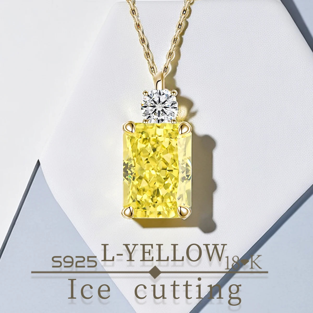 

S925 Sterling Silver Fine Quality 3.5 carat 1 rectangle Light yellow Zircon Sparkle 5A Good quality Ice Cut Ladies Pendant