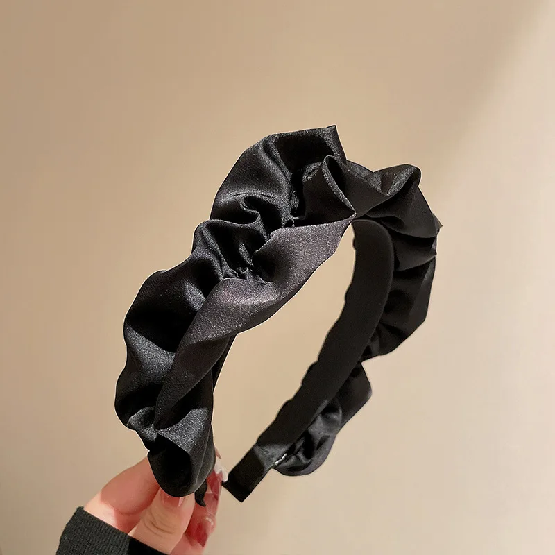 Black Solid Color Fabric Pleated Headbands For Women Korean Simple Adjustable Versatile Elegant Daily Hair Accessories Wholesale