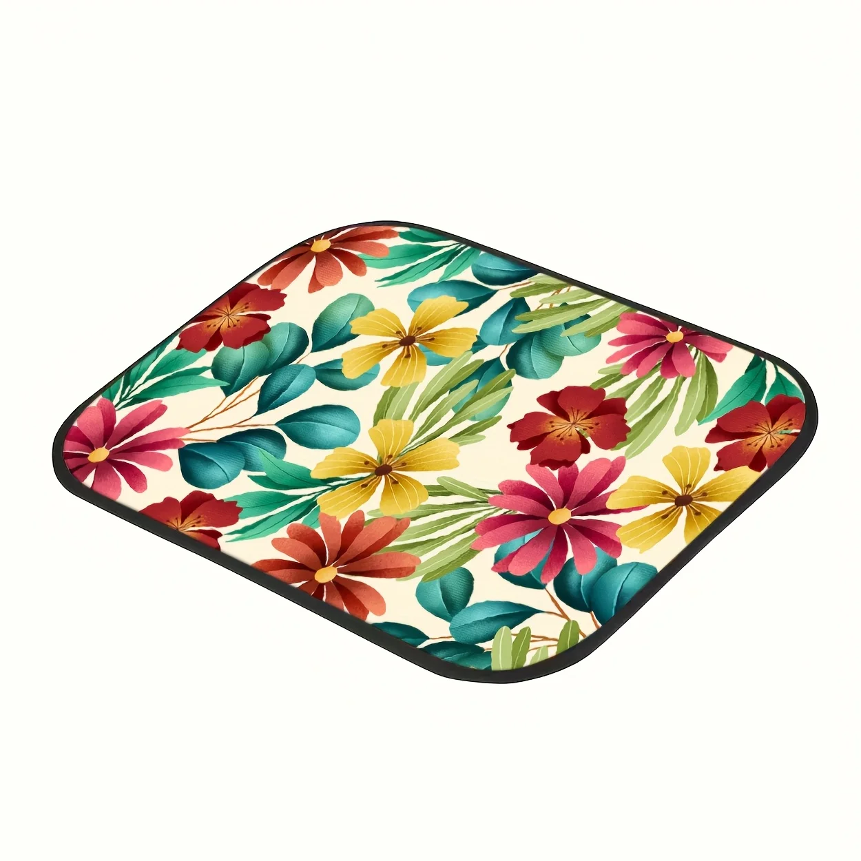 4pcs Set Of Universal Car Floor Mats, Green Floral Pattern, Natural Style Digital Print Car Floor Mats, Fashionable And Versatil