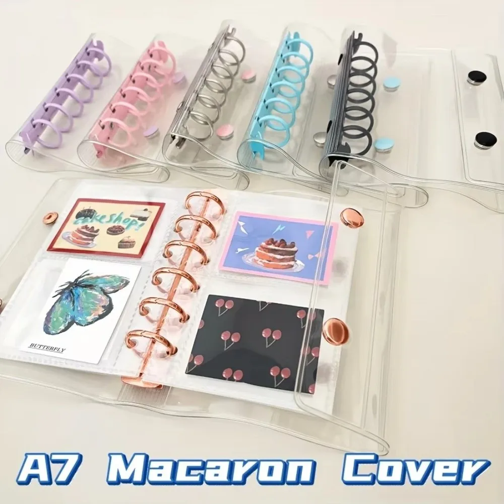Candy Color Macaron-Themed A7 Binder Cover Transparent 6-Hole Collectible Organizer Widening PVC Collect Book
