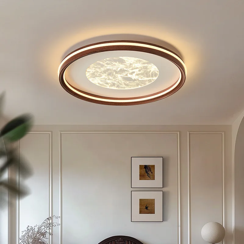 

LED antique style living room, dining room, bedroom ceiling light, simple cloud and fog eye protection walnut sky flower light