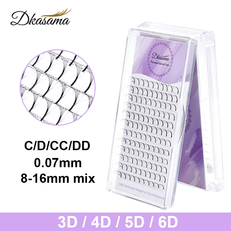 Dkasama Premade Volume Fans C/D/CC/DD Crul Long Stem Russian Volume Handmade Fluffy Individual Eyelashes Extension Wholesale