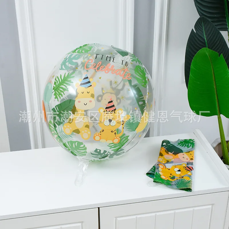 4pcs New 22 Inch 4D Transparent Jungle Animal Dinosaur Balloon Birthday Theme Party Decoration Floating Empty Helium Balloon