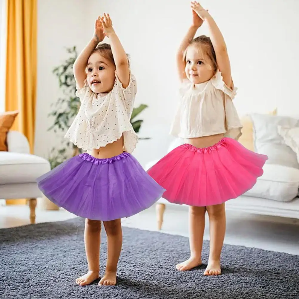 Girl Elastic Ballet Dancewear Tutus Mini Skirt For Birthday Party Dance 3 Layer Tulle Tutu Skirt for Kids Princess 2-8Y Girls