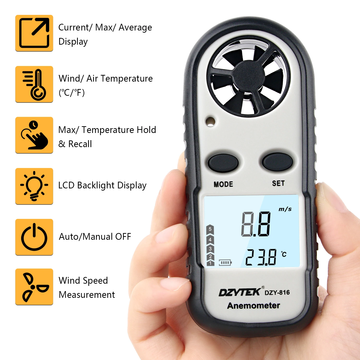 DZYTEK Anemometro portatile Mini misuratore di velocità del vento Anemometro Windmeter 0-30 m/s LCD strumento di misura portatile digitale