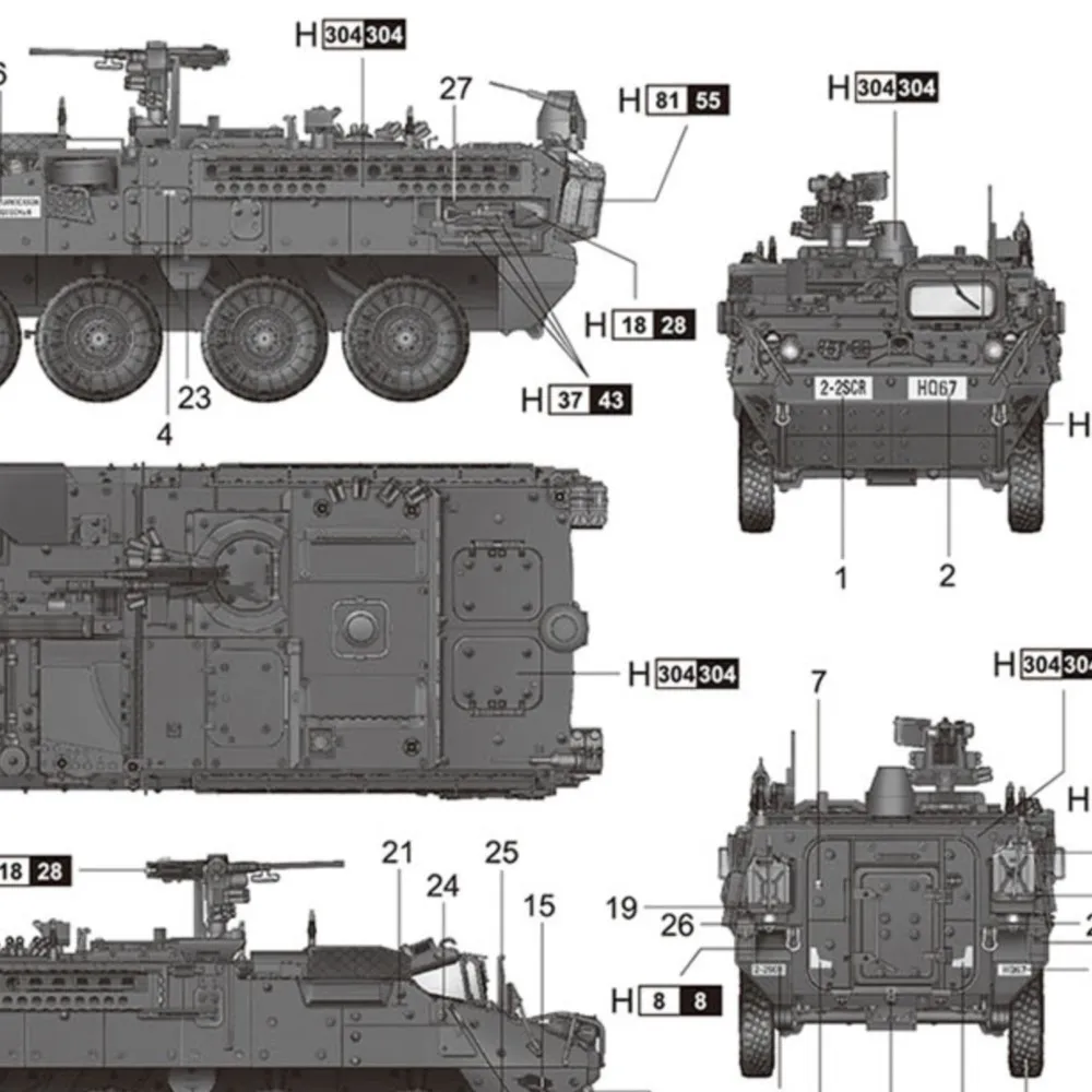 

1/72 Trumpeter 07423 M1130 Stryker Командный автомобиль Статический современный бронеавтомобиль Высокая деталь Дисплей Модель Комплект DIY Несобранная игрушка