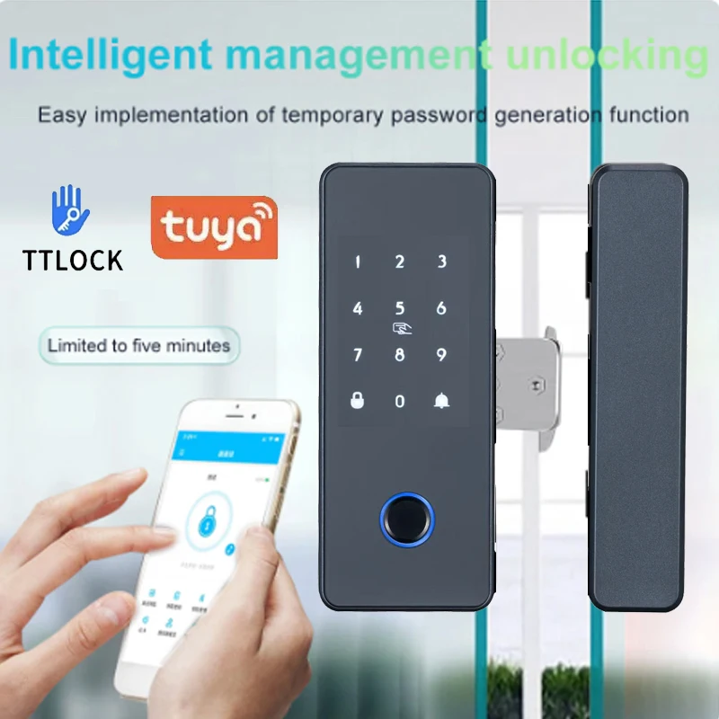 Automatic Fingerprint Smart Glass Door Lock With Card Digital Smart Lock For Sliding Glass Door ttlock tuya glass Lock remote