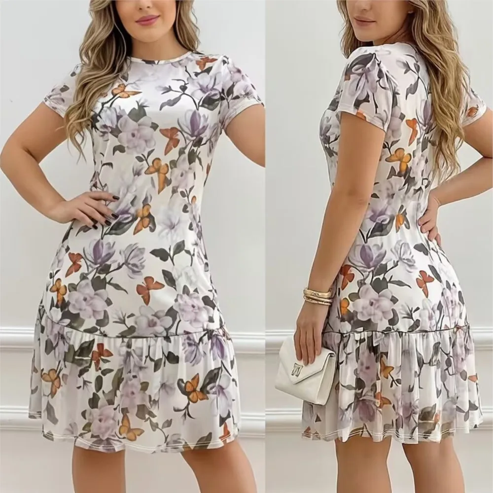 

Новое летнее женское платье-торт 2026 года с круглым вырезом, свободного кроя, стройнящее, элегантное, мягкое, повседневное, модное платье для ежедневной носки, отпуска и вечеринок