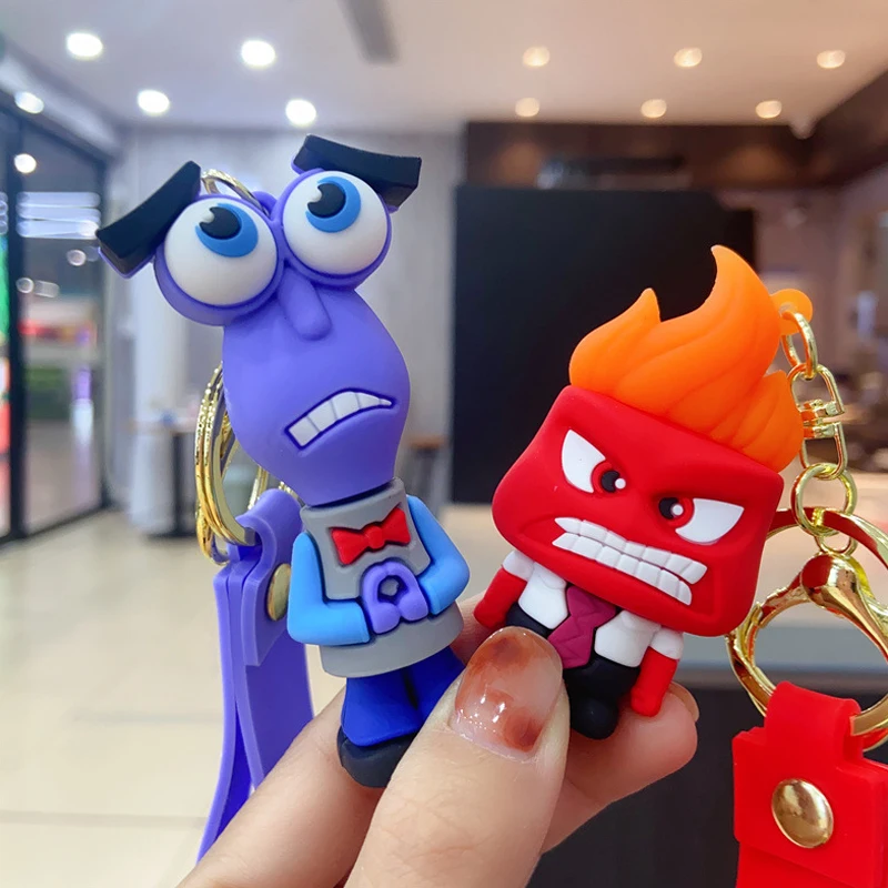 Gantungan kunci Model Anime Inside Out 2 Figure Joy Anger menghilangkan rasa takut karakter kartun liontin gantungan kunci Model boneka hadiah anak-anak