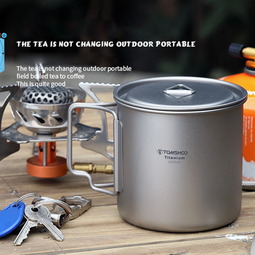 TOMSHOO Ultraleichter Titanbecher für den Außenbereich, tragbar, für Camping, Picknick, Wasserbecher mit faltbarem Griff, 300 ml/350 ml/420 ml/450 ml/550 ml