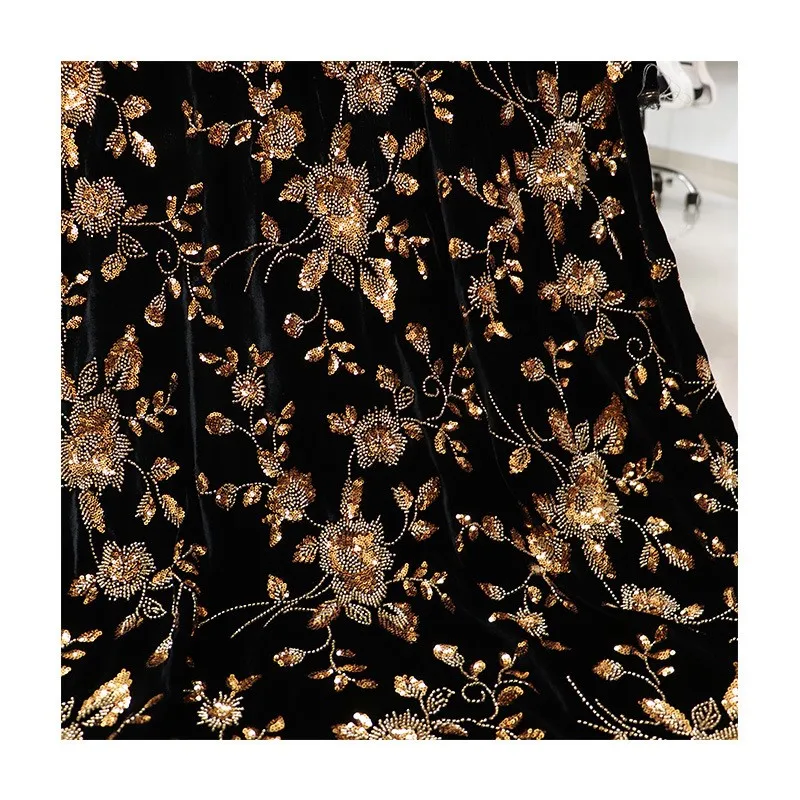 Three-dimensional beaded tube sequin embroidery style wedding dress evening gown women's clothing fabric silk