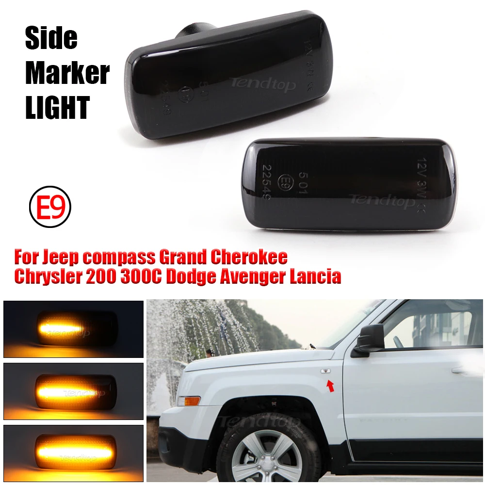 For Jeep Grand Cherokee Chrysler 200 300C Dodge Avenger Lancia Flavia Side Marker Flashing Dynamic Turn Signal Light