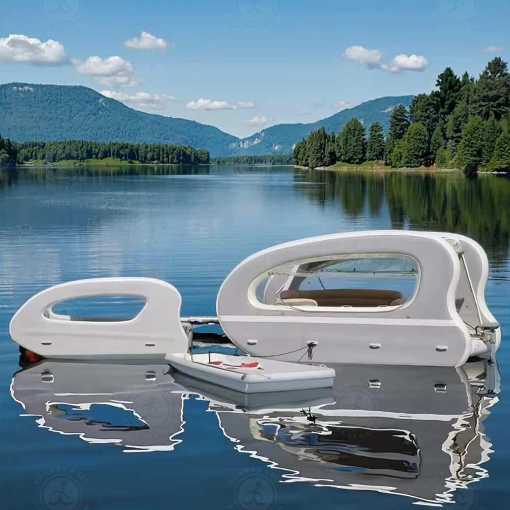 Multi-Person Inflatable House Boat with Inflatable Walls, Anchor System and Sunshade Cover