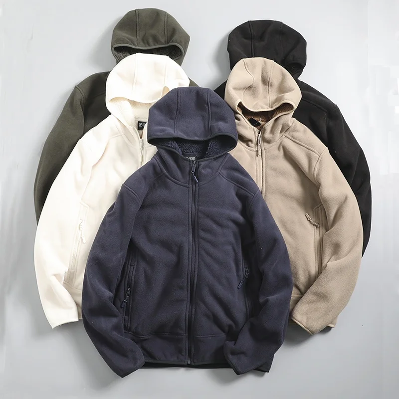 

Men's Autumn Winter Thiened Warm Fce Lined Hooded Jaet Coat Trendy Long Sve Stand Fit Youth Faion Thermal Loing