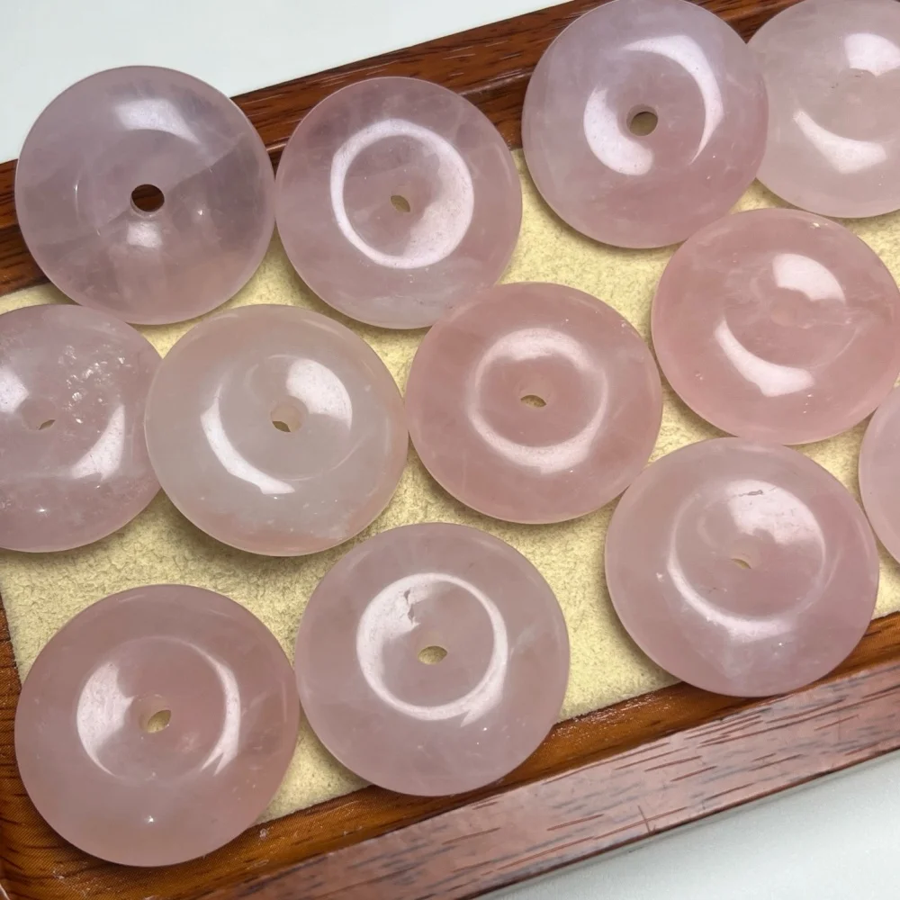 6PCS Natural Rose Quartz Jade Donut Carving Pendant Crystal Carving Children Cute Jewelry Healing Holiday Gift 30MM