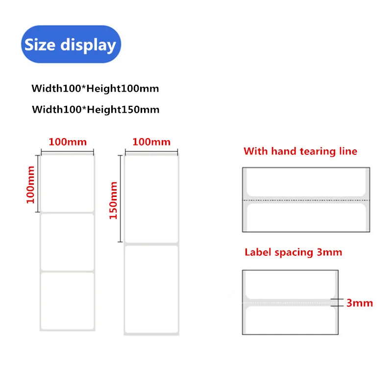 Printer Thermal Label Width 100*Height 50/60/70/80/100/150mm Product Barcode QR Code Sticker Waterproof/Oil-proof/Alcohol-proof