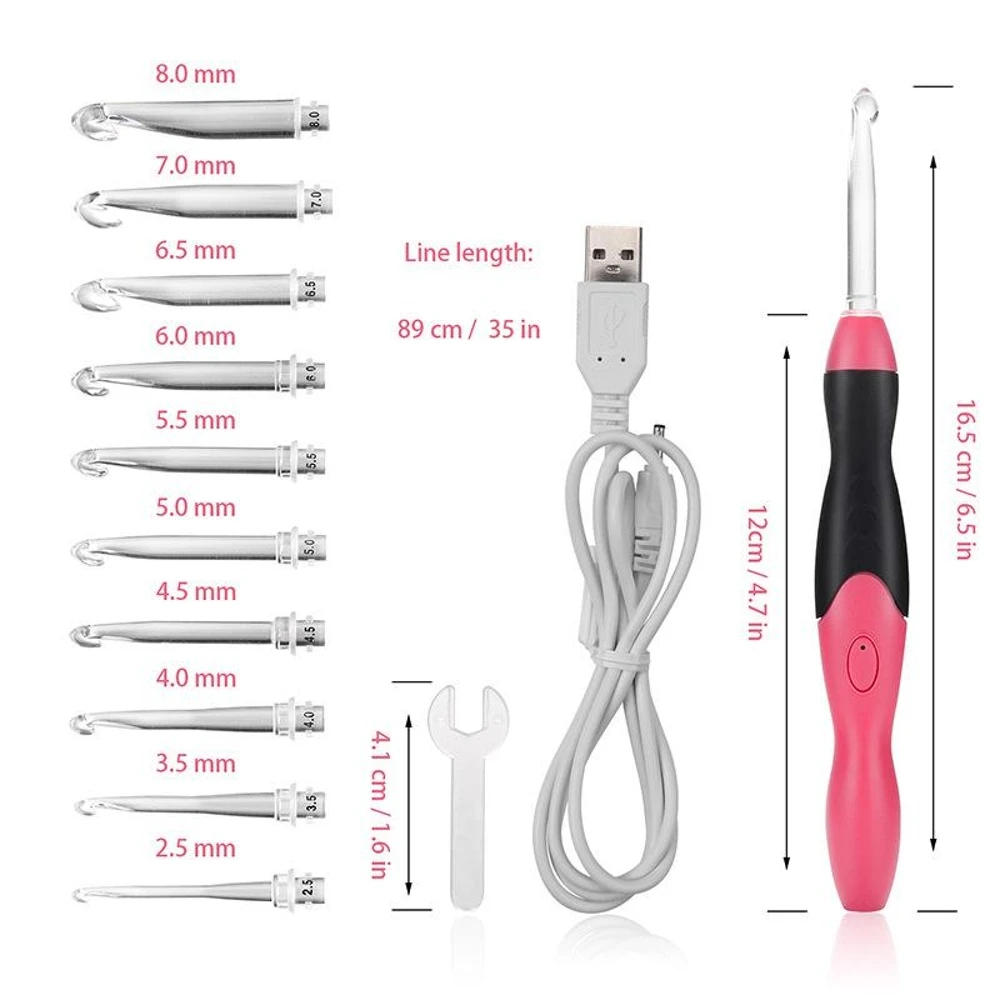 USB Sewing Needle Crochet Set DIY Knitting Needles with LED Lighting Hand Weave Knitting Tool Kit Sewing Accessories Tools