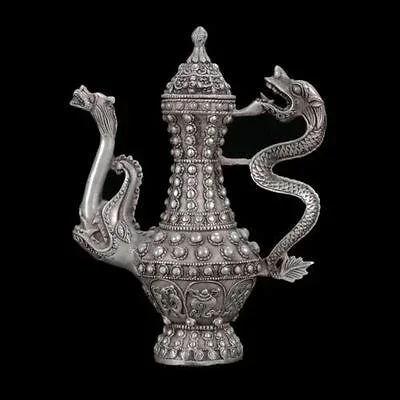 

Тибетский серебряный чайник ручной работы в форме дракона и дракона W Daqing Mark