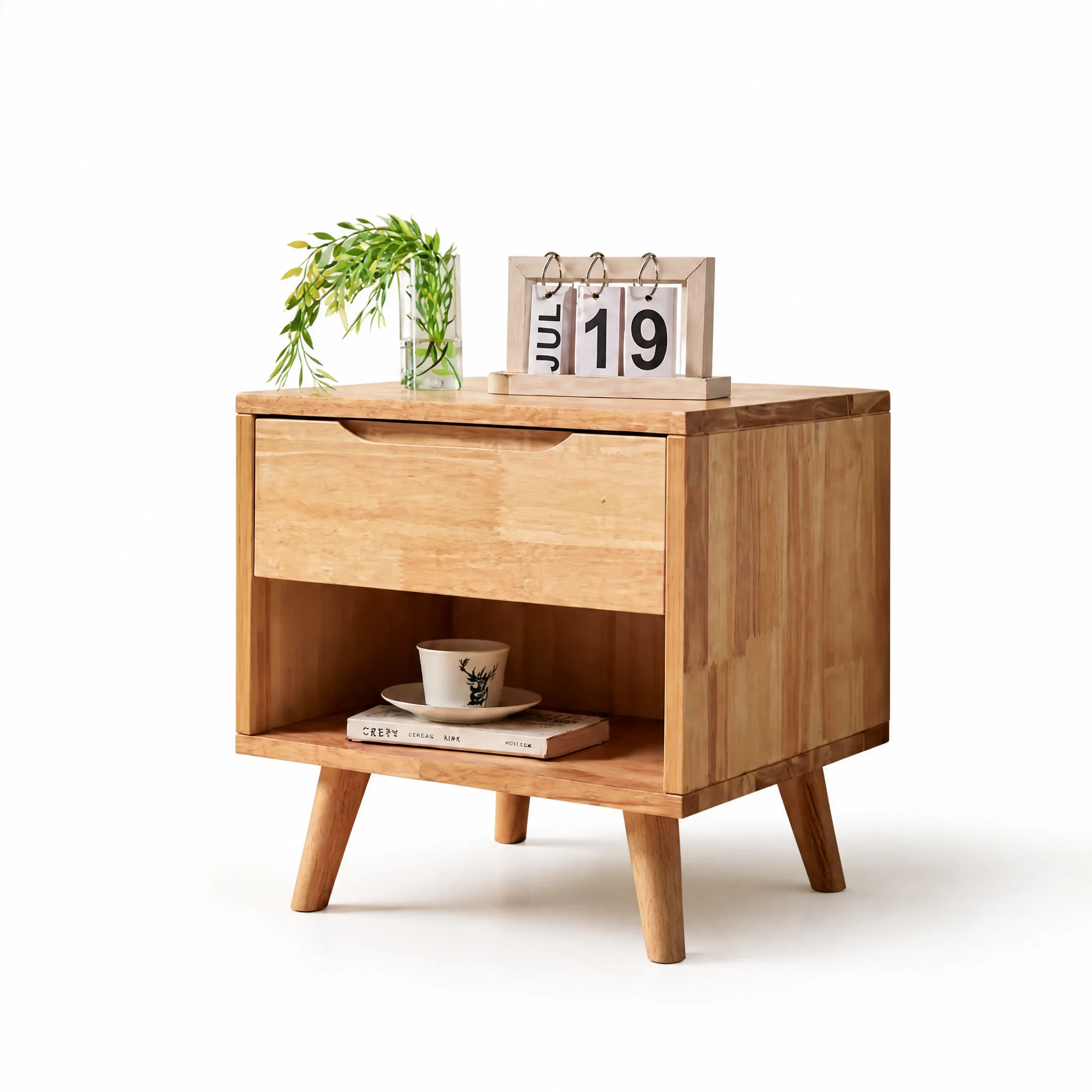 2026 Nordic Solid Rubber Wood Nightstand 2 Drawers Modern Minimalist Apartment Bedroom Furniture Eco-Friendly High Quality