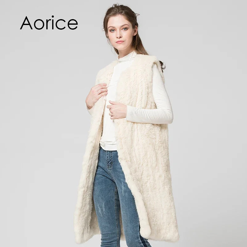 Vt7036 Frauen echte natürliche echte Kaninchen fell Strickwesten/Weste/Weste/Mäntel brandneue Long Style Mantel jacke