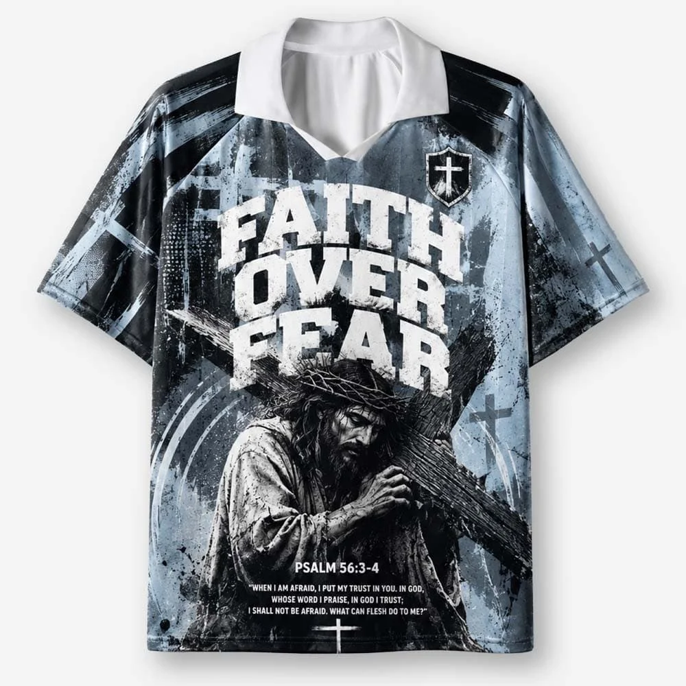 2026 New Lapel Polo Short Sleeved Shirt Retro Christian Cross Religious Pattern Printed T-shirt Fitness Training T-shirt
